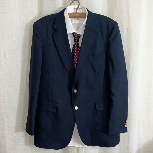 Towncraft 46L Navy Gold Tone Buttons Elegant Stunning Sport Blazer Jacket - Picture 1 of 13